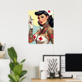 Retro-Tätowierte Pin-up-Krankenschwester Poster (Heimbüro)