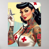 Retro-Tätowierte Pin-up-Krankenschwester Poster (Vorne)
