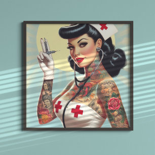 Retro-Tätowierte Pin-up-Krankenschwester Poster