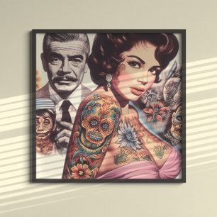 Retro tätowierte Pin-up Poster