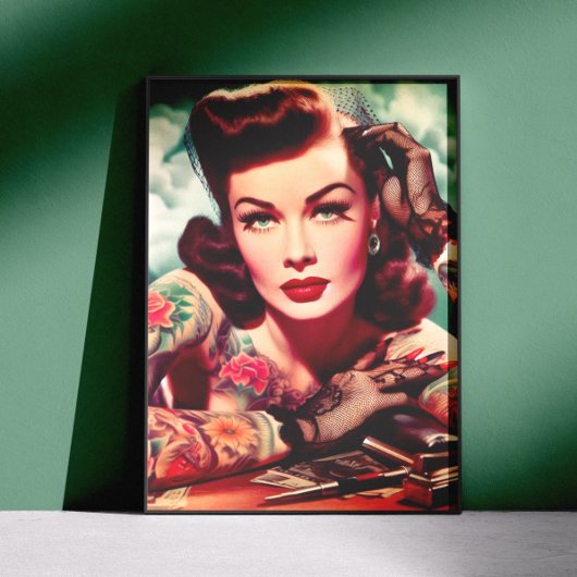 Retro tätowierte Pin-up Poster