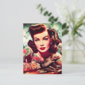 Retro tätowierte Pin-up Postkarte (Stehend Vorderseite)