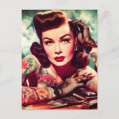 Retro tätowierte Pin-up Postkarte (Vorderseite)