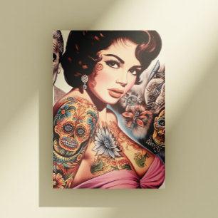 Retro tätowierte Pin-up Postkarte