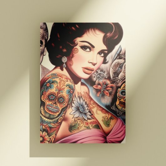 Retro tätowierte Pin-up Postkarte
