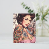 Retro tätowierte Pin-up Postkarte (Stehend Vorderseite)