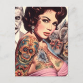 Retro tätowierte Pin-up Postkarte (Vorderseite)