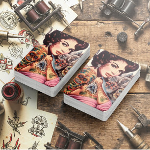 Retro tätowierte Pin-up Spielkarten