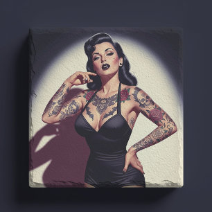 Retro tätowierte Pin-up Steinuntersetzer