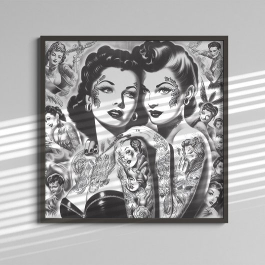 Retro-Tätowierte Pin-ups Poster