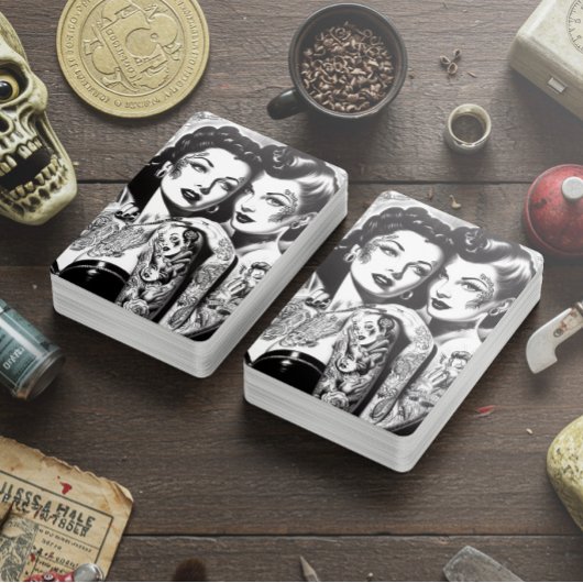 Retro-Tätowierte Pin-ups Spielkarten