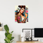 Retro-Tätowierte Pulp-Pin-up Poster (Heimbüro)