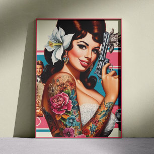 Retro-Tätowierte Pulp-Pin-up Poster
