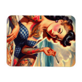 Retro-Tätowierte-Strand-Pin-up Magnet (Horizontal)