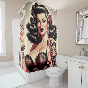 Retro Tatto Goth Girl Duschvorhang