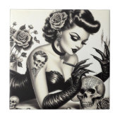 Retro Tattoed Goth Button-up Fliese (Vorderseite)