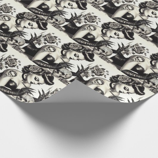 Retro Tattoed Goth Button-up Geschenkpapier (Ecke)