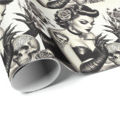 Retro Tattoed Goth Button-up Geschenkpapier (Rolleneckpunkt)
