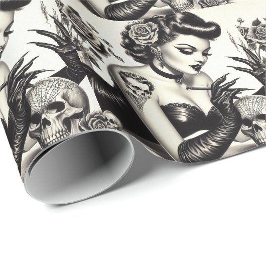 Retro Tattoed Goth Button-up Geschenkpapier (Rolleneckpunkt)