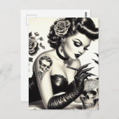 Retro Tattoed Goth Button-up Postkarte (Vorne/Hinten)