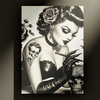 Retro Tattoed Goth Button-up Postkarte