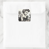 Retro Tattoed Goth Button-up Quadratischer Aufkleber (Tasche)