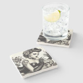 Retro Tattoed Goth Button-up Steinuntersetzer (Seitenansicht)