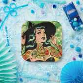 Retro Tattoed Hexe Comic Pappteller (Party)