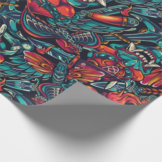 Retro Tattoo Design Geschenkpapier (Ecke)