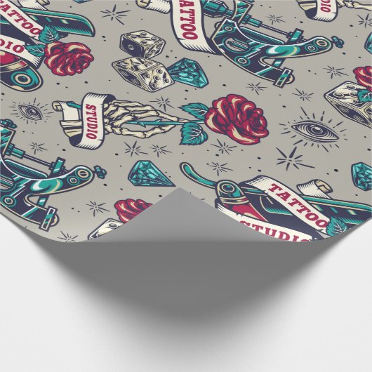 Retro Tattoo Design Geschenkpapier (Ecke)