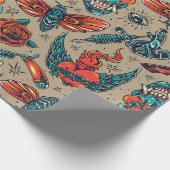 Retro Tattoo Design Geschenkpapier (Ecke)