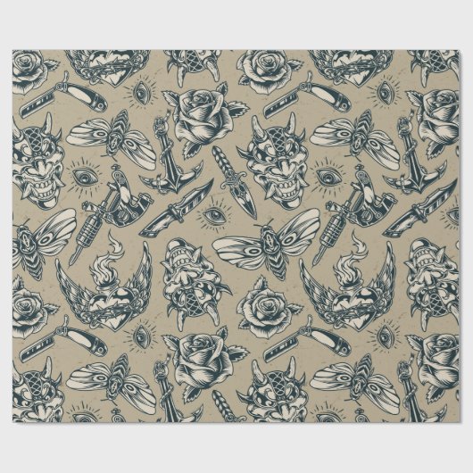 Retro Tattoo Design Geschenkpapier (Flach)