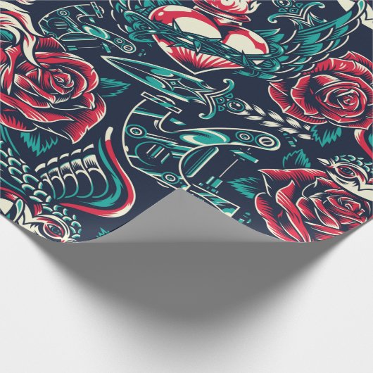 Retro Tattoo Design Geschenkpapier (Ecke)