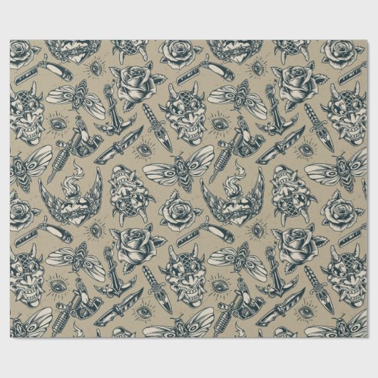 Retro Tattoo Design Geschenkpapier (Flach)