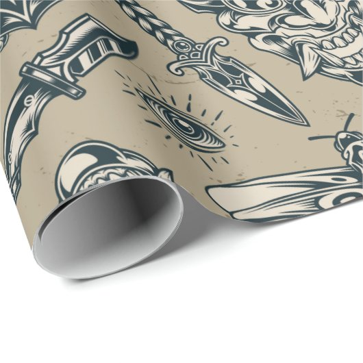 Retro Tattoo Design Geschenkpapier (Rolleneckpunkt)