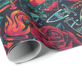 Retro Tattoo Design Wrapping Paper Geschenkpapier (Rolleneckpunkt)