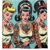 Retro Tattoo Girls Comic Duschvorhang (Vorderseite)