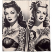 Retro Tattoo Glam Pinups Duschvorhang (Vorderseite)