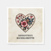 Retro Tattoo Heart Blume Name Bachelorette Serviette (Vorderseite)