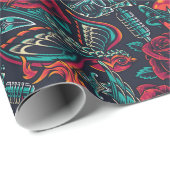 Retro Tattoo Muster Geschenkpapier (Rolleneckpunkt)
