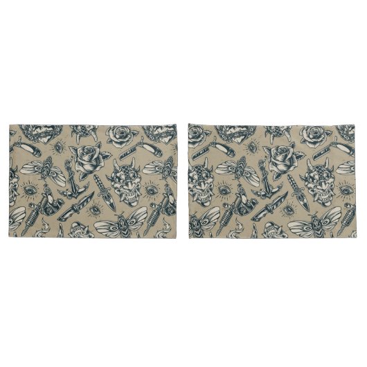 Retro Tattoo Muster Kissenbezug (Rückseite-Set)