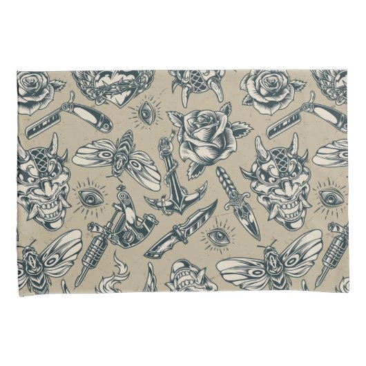 Retro Tattoo Muster Kissenbezug (Vorderseite-Rechts)