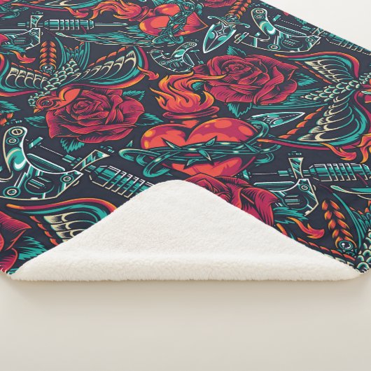 Retro Tattoo Muster Sherpa Blanket Sherpadecke (3/4)
