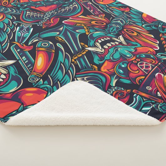 Retro Tattoo Muster Sherpadecke (3/4)