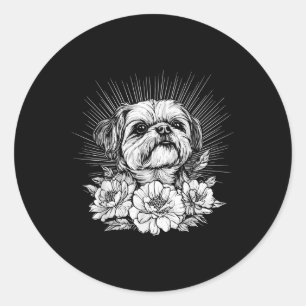 Retro Tattoo Style Shih Tzu Dog Lover _1 Runder Aufkleber