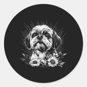Retro Tattoo Style Shih Tzu Dog Lover Runder Aufkleber