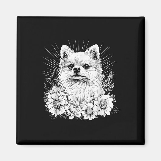Retro Tattoo Style Spitz Dog Lover Magnet (Vorne)