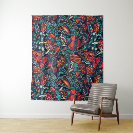 Retro Tattoo Themed Wandteppich (Beispiel)