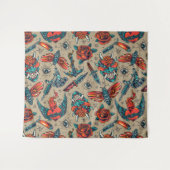 Retro Tattoo Themed Wandteppich (Vorderseite (Horizontal))