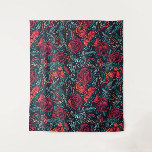 Retro Tattoo Themenband Wandteppich (Vorderseite)